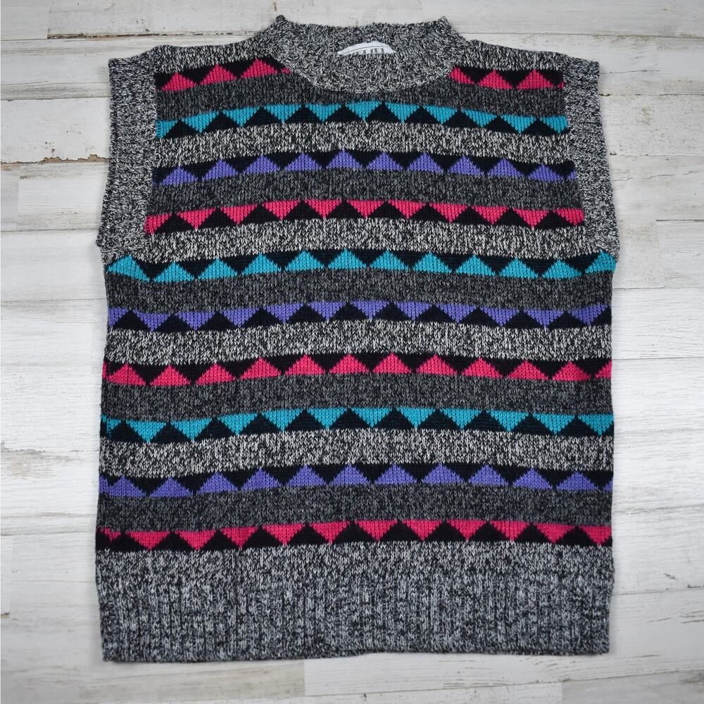 80's 90's retro vintage gray sweater vest top fits kids/youth sz medium USA made